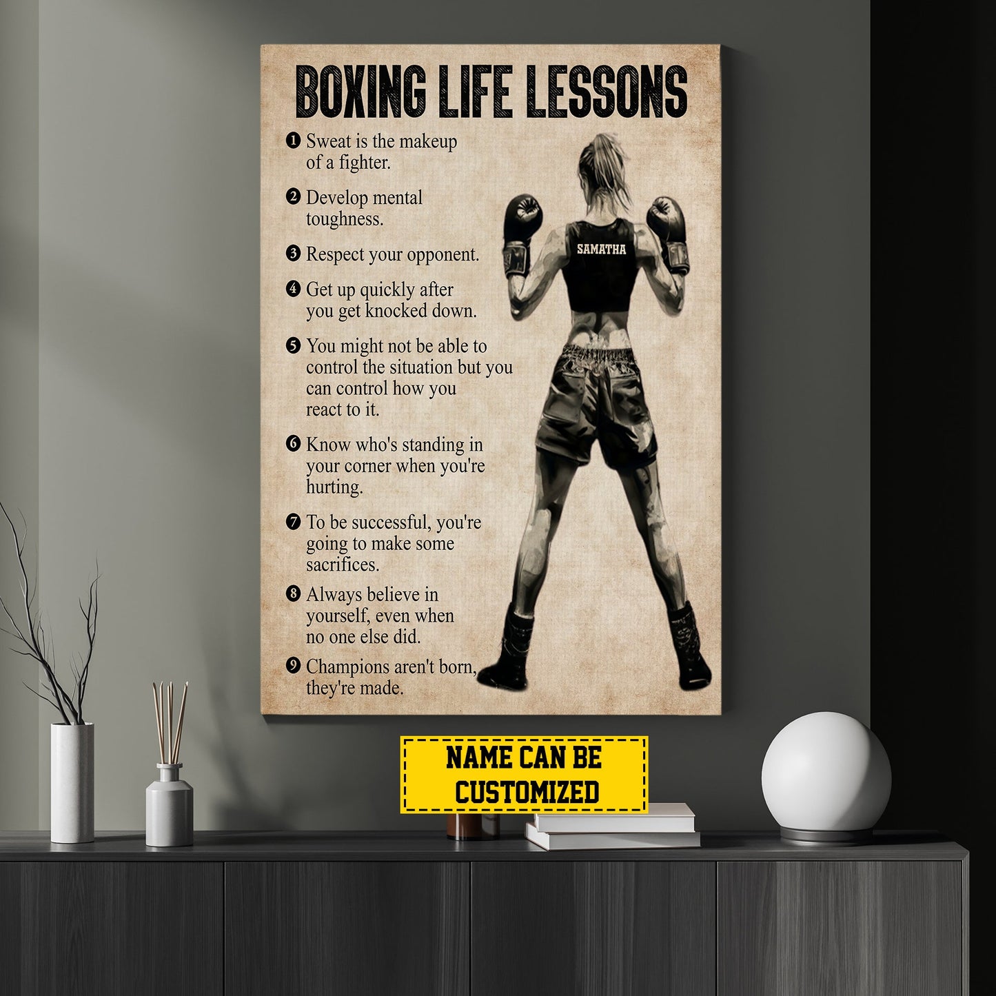 Personalized Motivational Boxing Girl Canvas Painting, Boxing Life Lessons, Inspirational Quotes Wall Art Decor, Poster Gift For Boxing Woman Lovers