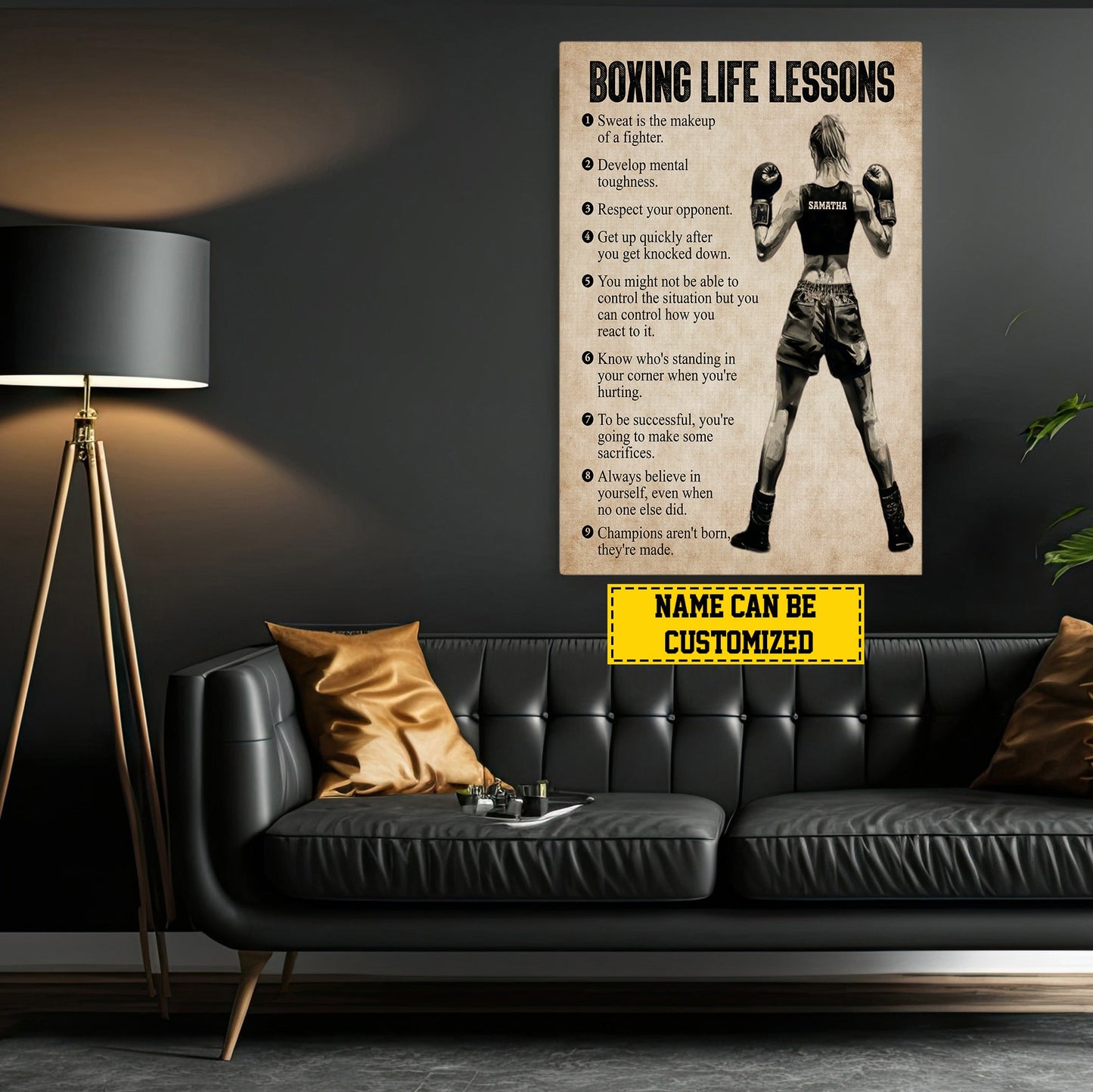 Personalized Motivational Boxing Girl Canvas Painting, Boxing Life Lessons, Inspirational Quotes Wall Art Decor, Poster Gift For Boxing Woman Lovers