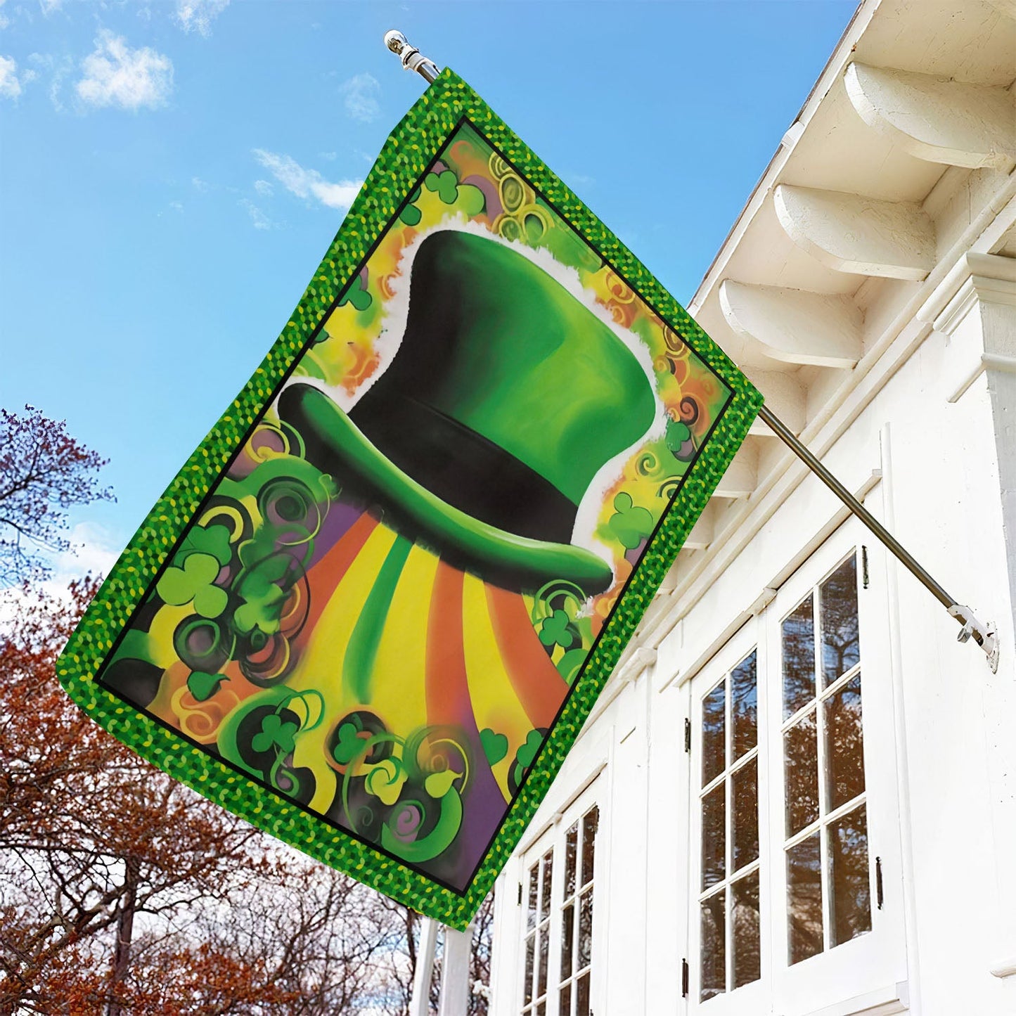 Green Hat Shamrocks Clover, St Patrick's Day Garden Flag & House Flag Gift, St Patricks Day Irish Outdoor Decoration