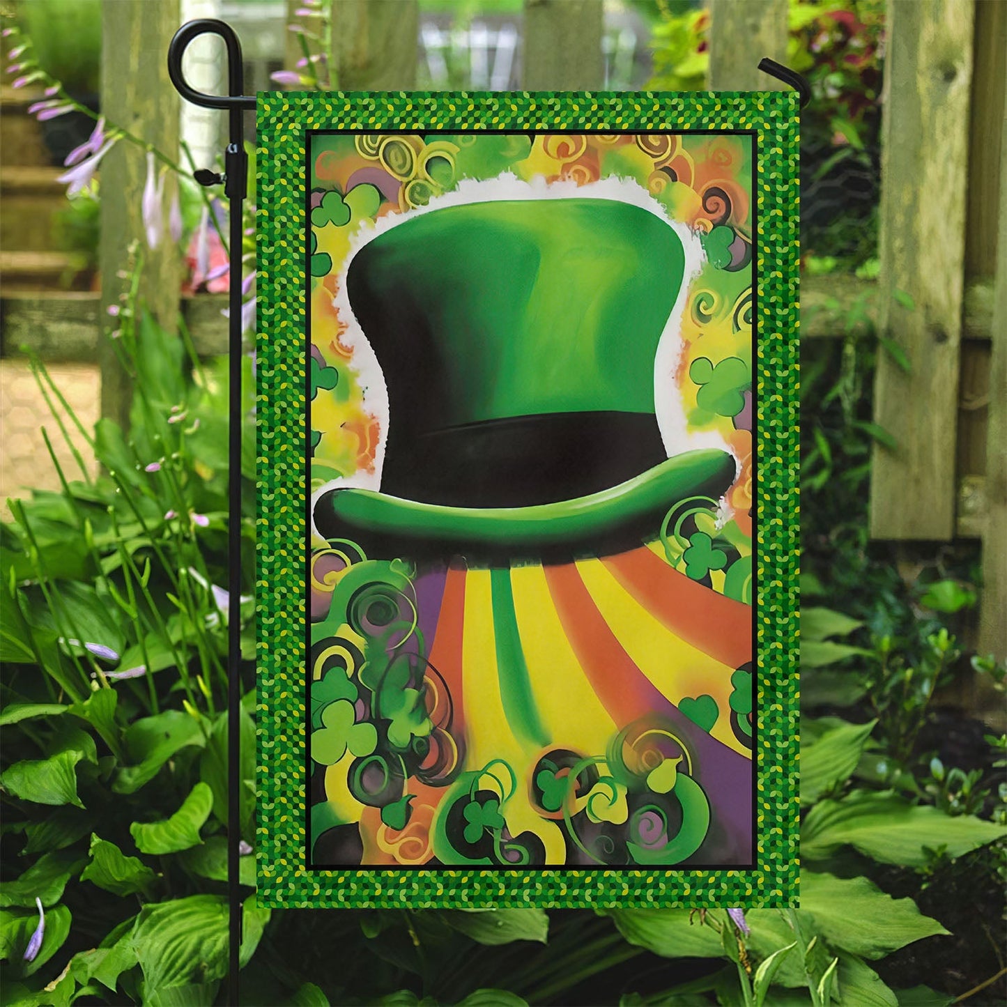 Green Hat Shamrocks Clover, St Patrick's Day Garden Flag & House Flag Gift, St Patricks Day Irish Outdoor Decoration