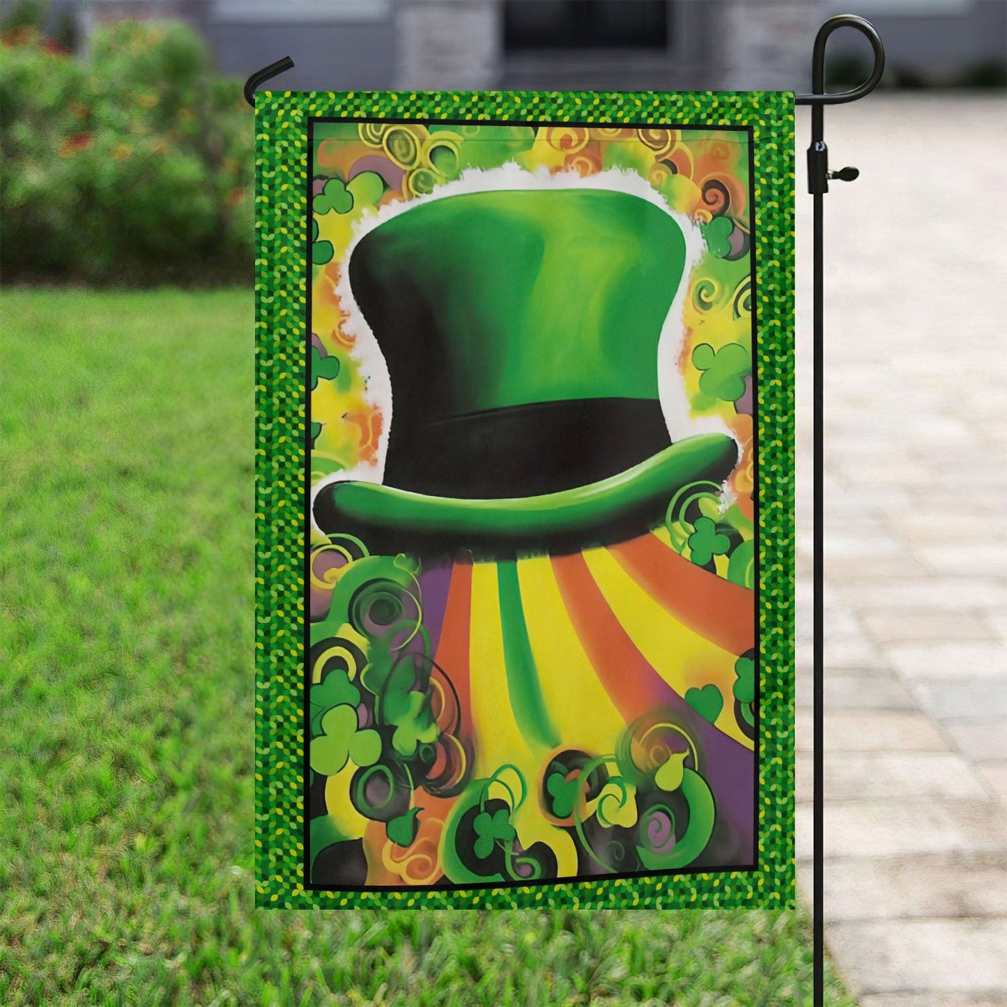 Green Hat Shamrocks Clover, St Patrick's Day Garden Flag & House Flag Gift, St Patricks Day Irish Outdoor Decoration