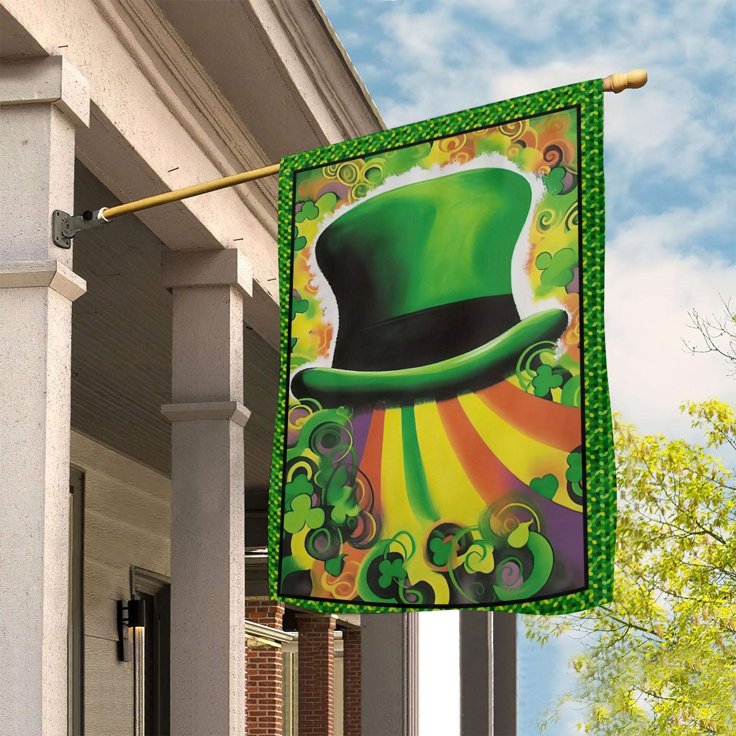 Green Hat Shamrocks Clover, St Patrick's Day Garden Flag & House Flag Gift, St Patricks Day Irish Outdoor Decoration