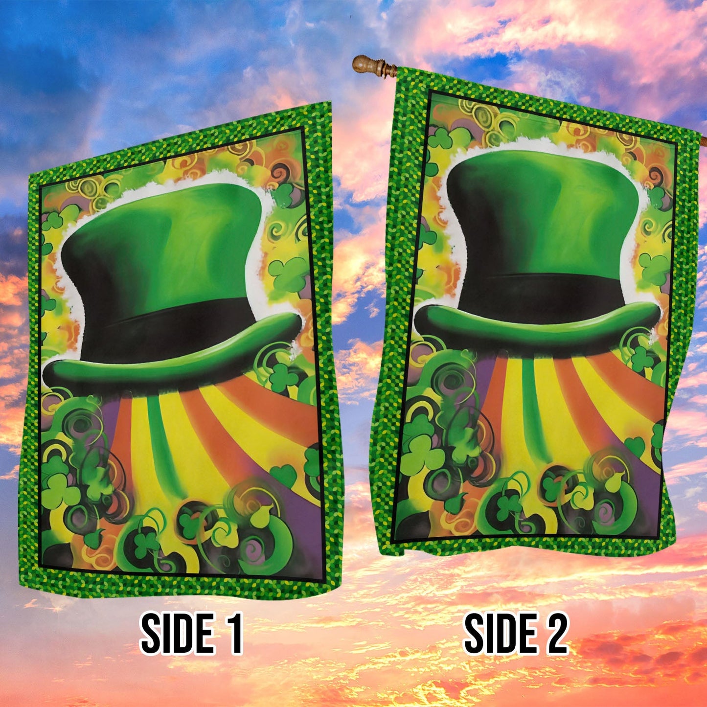 Green Hat Shamrocks Clover, St Patrick's Day Garden Flag & House Flag Gift, St Patricks Day Irish Outdoor Decoration