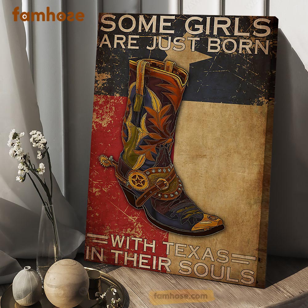 Cowgirl Poster & Canvas, Some Girls Are Just Born With Texas In Their Souls, Horse Canvas Wall Art, Poster Gift For Horse Lovers