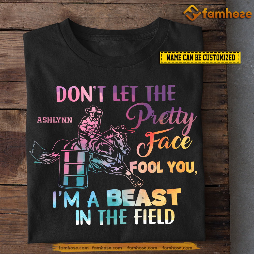 Funny Personalized Barrel Racing Girl T-shirt, I'm A Beast In The Field, Gift For Barrel Racing Lovers, Cowgirls