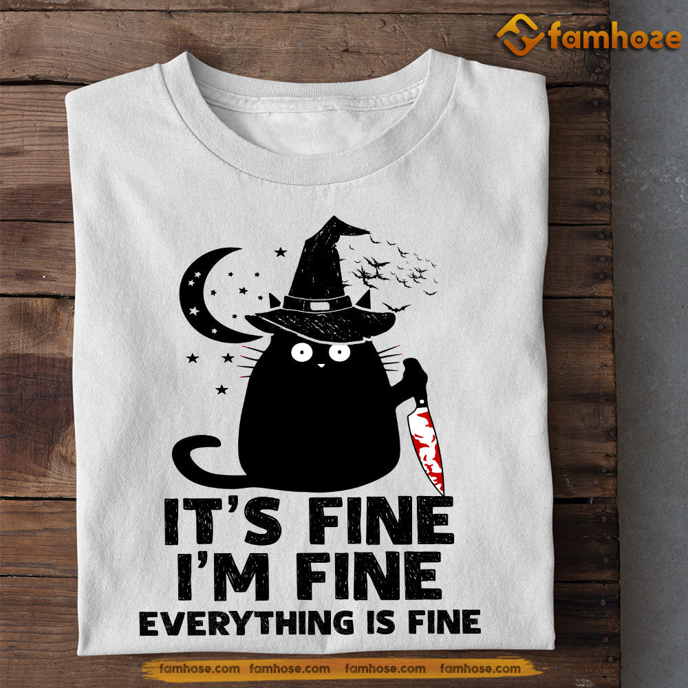 Halloween Black Cat T-shirt, It's Fine I'm Fine Everything Is Fine, Gift For Cat Lovers, Cat Owners, Cat Tees