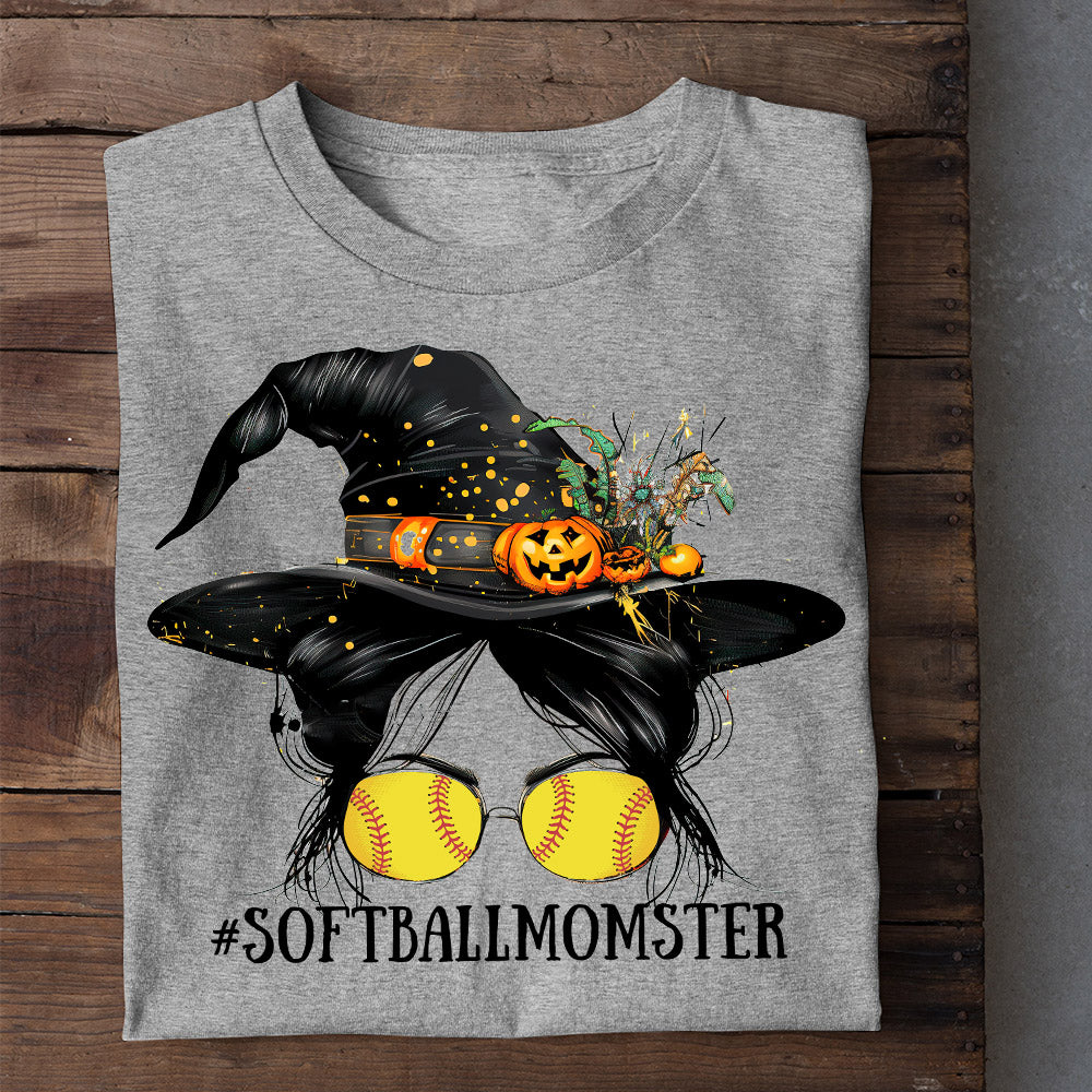 Halloween Softball T-shirt, Softballmomster, Spooky Season Gift For Softball Lovers, Softball Girls