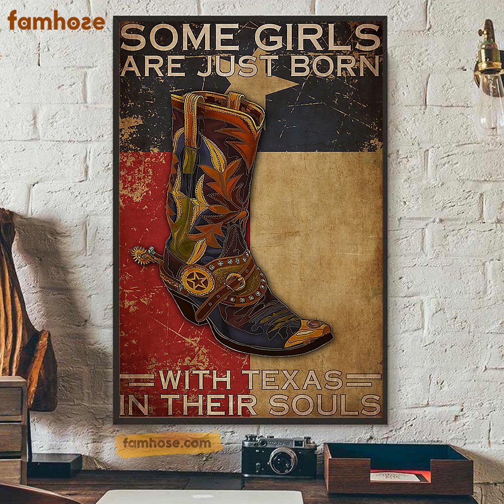 Cowgirl Poster & Canvas, Some Girls Are Just Born With Texas In Their Souls, Horse Canvas Wall Art, Poster Gift For Horse Lovers