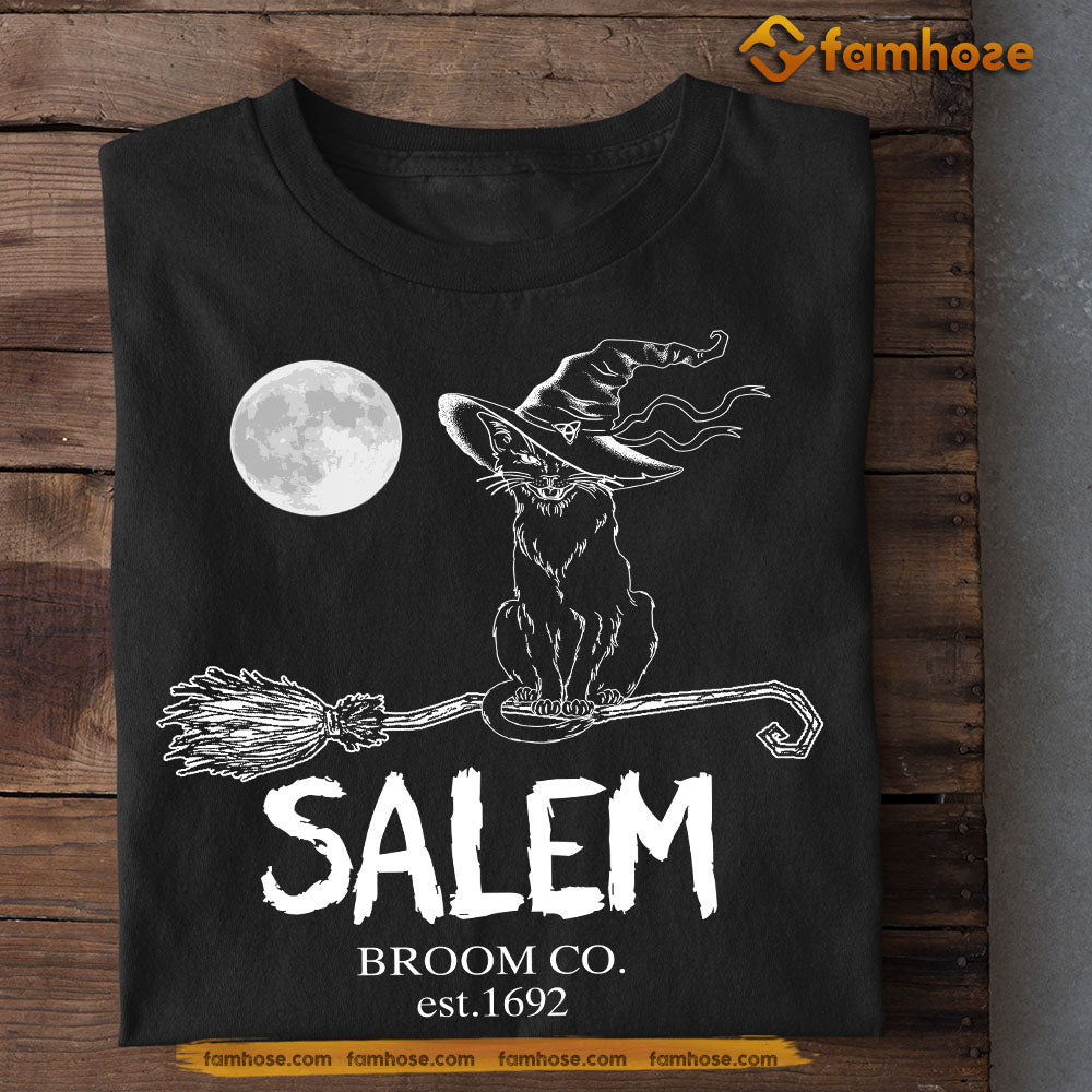 Halloween Cat T-shirt, Salem Broom, Gift For Cat Lovers, Cat Owners Tees