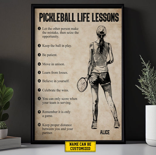 Vintage Pickleball Girl Life Lessons, Personalized Motivational Pickleball Canvas Painting, Inspirational Quotes Wall Art Decor, Poster Gift For Pickleball Woman Lovers