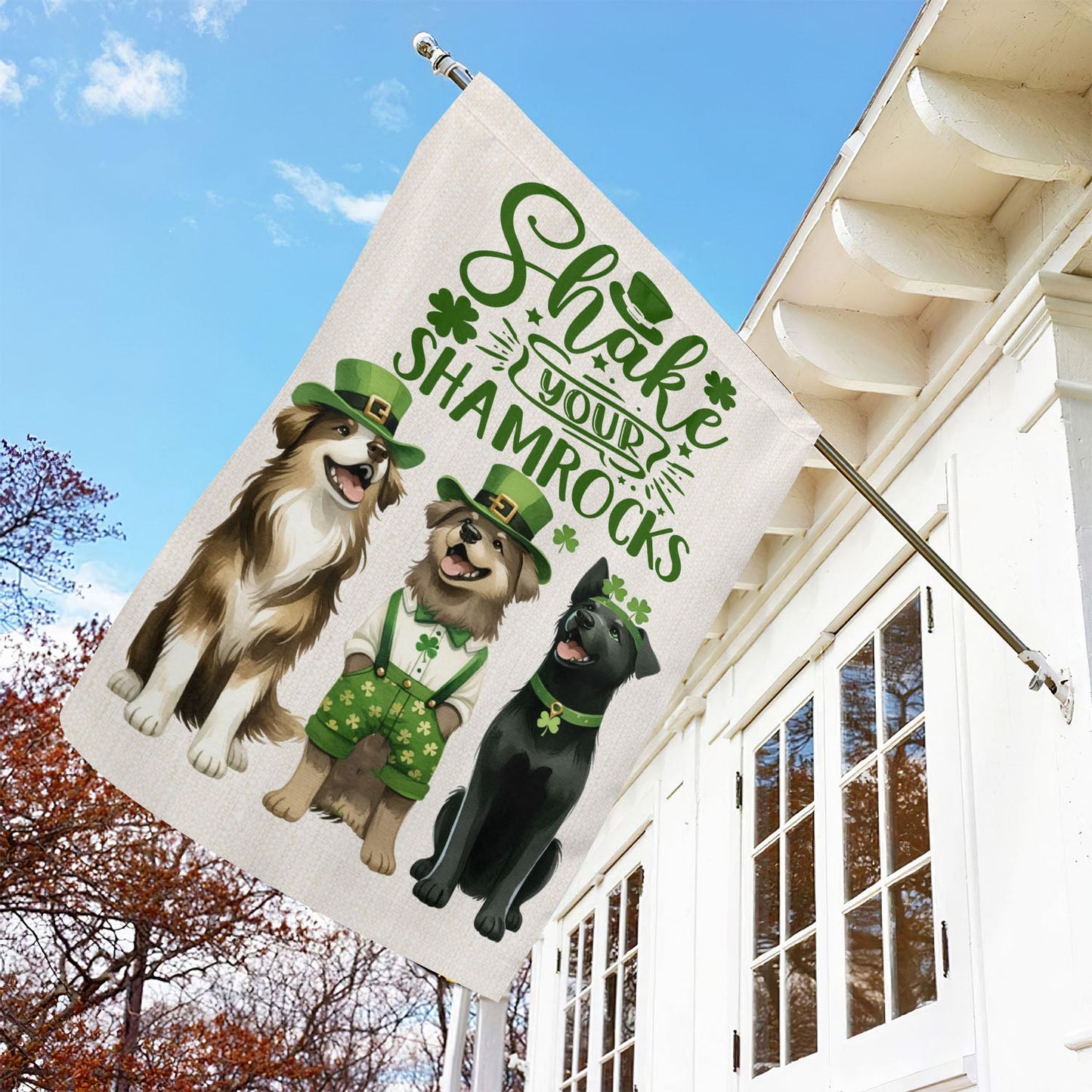 St Patrick's Day Dog Flag, Shake Your Shamrocks, St Patrick's Day Dog Clover Garden Flag & House Flag Gift, St Patricks Day Irish Outdoor Decoration Gift For Dog Lovers