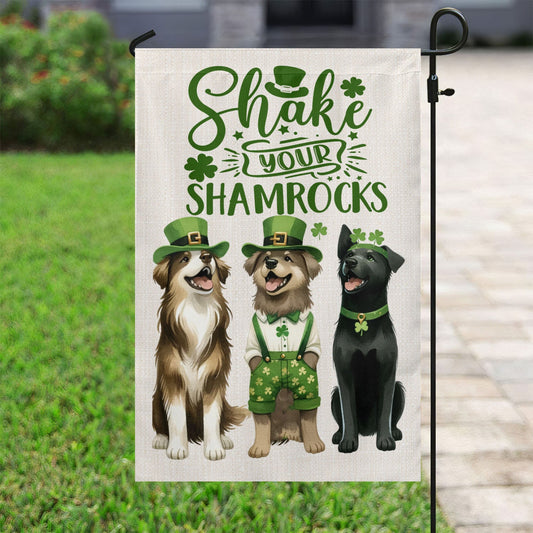 St Patrick's Day Dog Flag, Shake Your Shamrocks, St Patrick's Day Dog Clover Garden Flag & House Flag Gift, St Patricks Day Irish Outdoor Decoration Gift For Dog Lovers