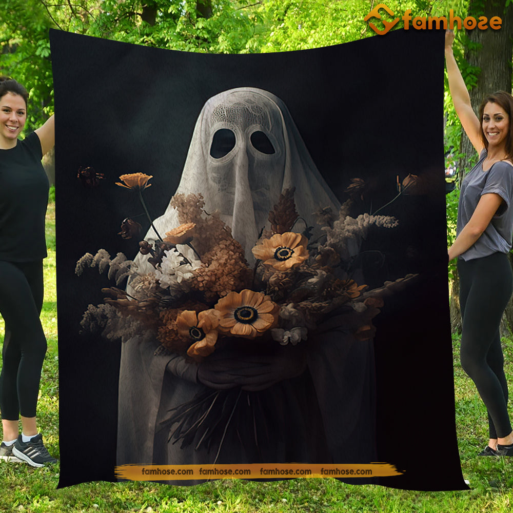 Ghost Blanket, The Ghost Brings Wild Flowers Spooky Blanket - Sherpa Blanket Gift For Halloween