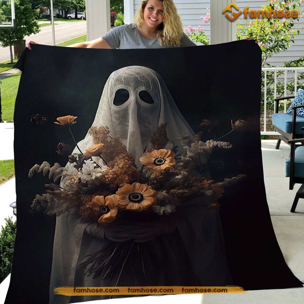 Ghost Blanket The Ghost Brings Wild Flowers Spooky Blanket Sherpa Blanket Gift For Halloween