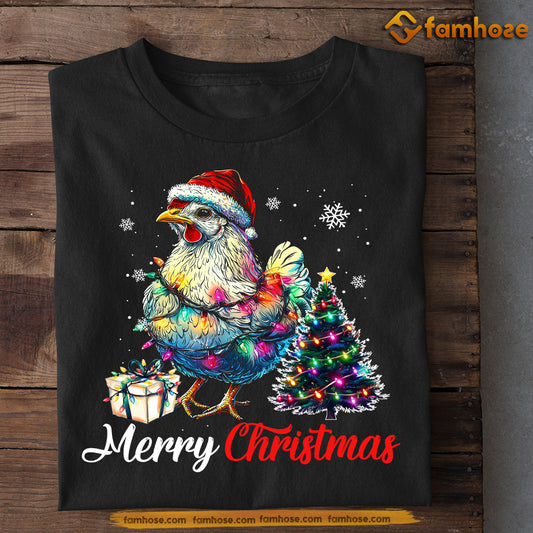 Christmas Chicken T-shirt, Merry Christmas, Xmas Gift For Chicken Lovers, Farmer Tee