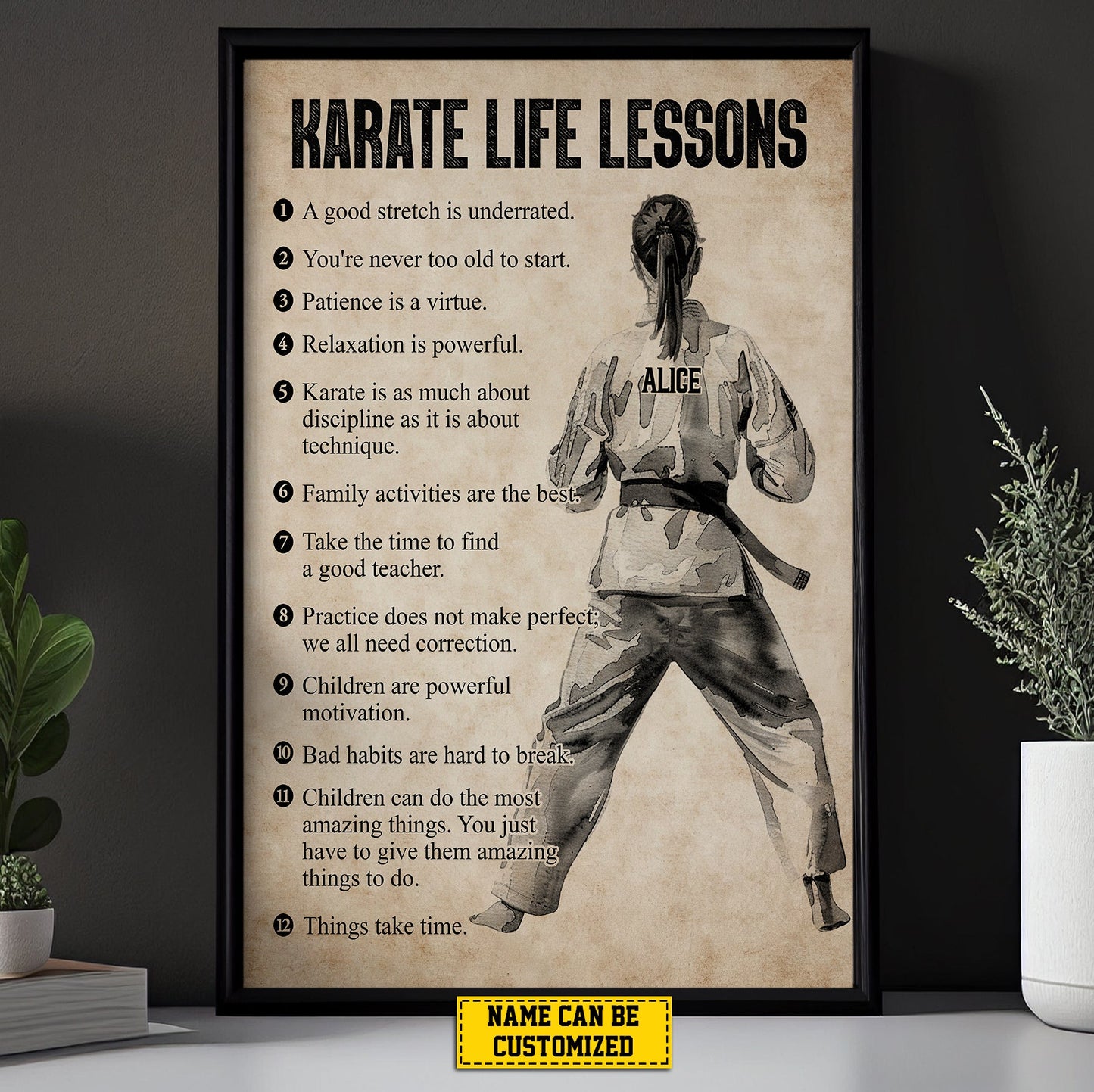 Personalized Karate Girl Life Lessons, Motivational Karate Canvas Painting, Inspirational Quotes Wall Art Decor, Poster Gift For Karate Woman Lovers