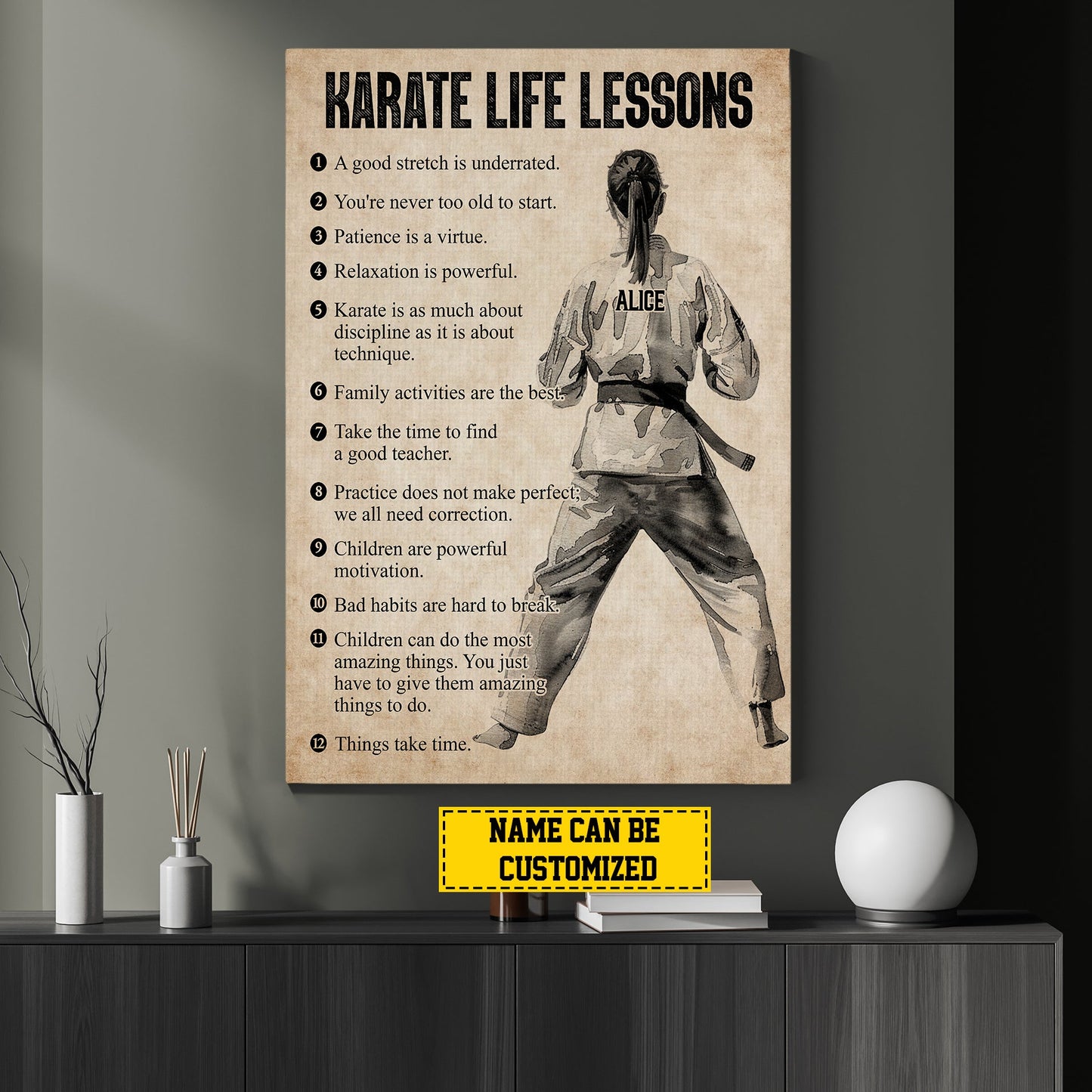 Personalized Karate Girl Life Lessons, Motivational Karate Canvas Painting, Inspirational Quotes Wall Art Decor, Poster Gift For Karate Woman Lovers