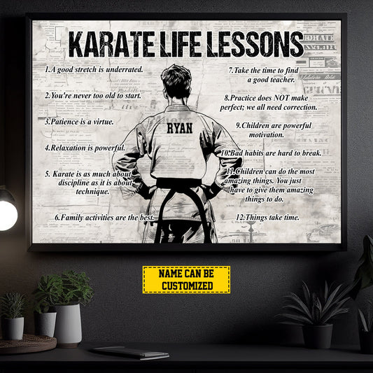 Karate Boy Life Lessons, Personalized Motivational Karate Canvas Painting, Inspirational Quotes Wall Art Decor, Poster Gift For Karate Man Lovers