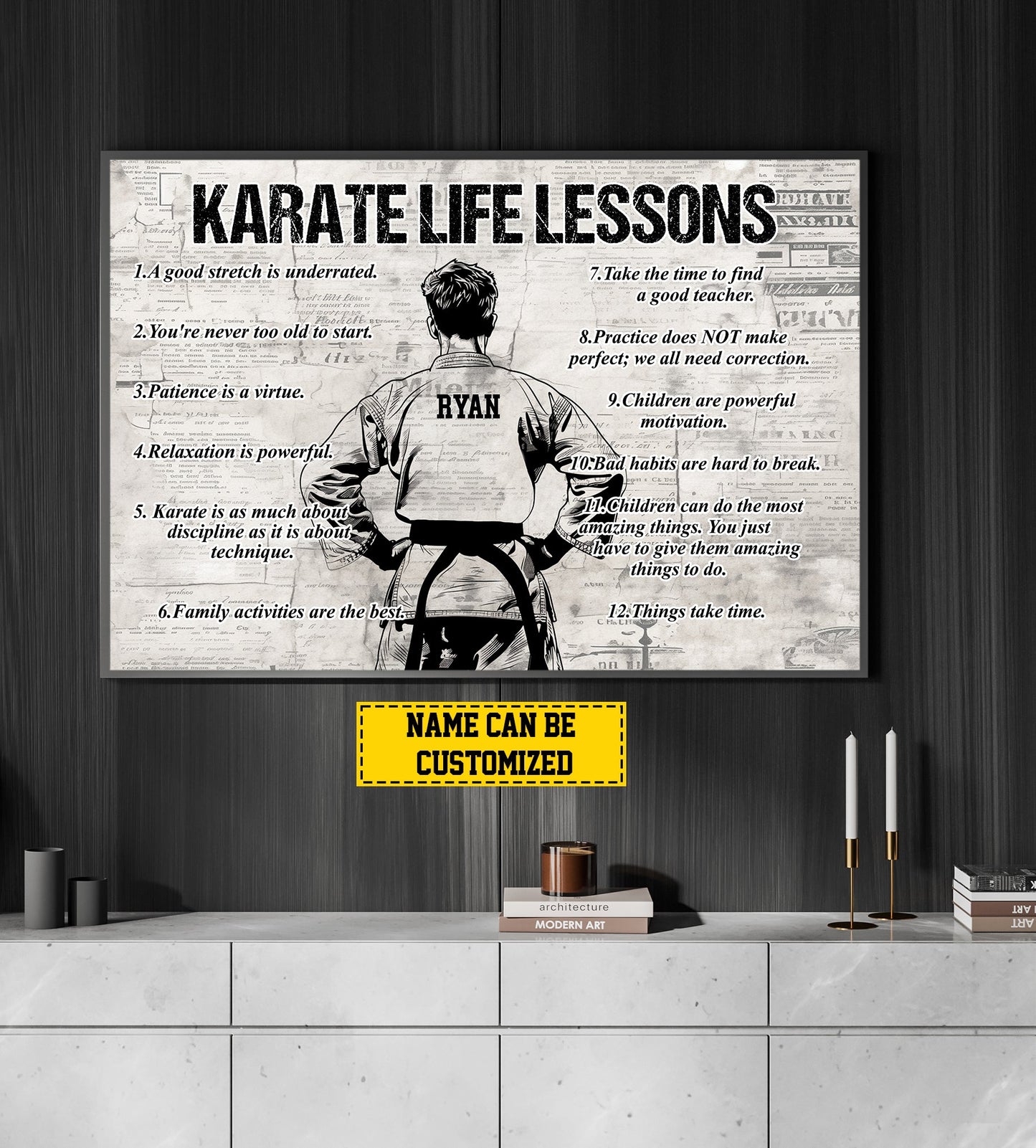 Karate Boy Life Lessons, Personalized Motivational Karate Canvas Painting, Inspirational Quotes Wall Art Decor, Poster Gift For Karate Man Lovers