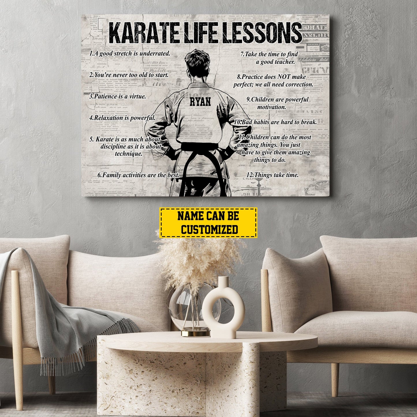 Karate Boy Life Lessons, Personalized Motivational Karate Canvas Painting, Inspirational Quotes Wall Art Decor, Poster Gift For Karate Man Lovers