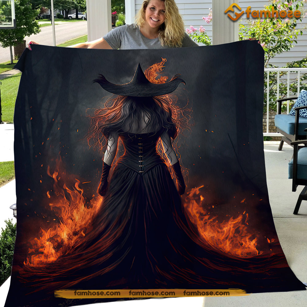 Witch Blanket, Fire Witch In Rage Dark Vintage Fleece Blanket - Sherpa Blanket Gift For Halloween