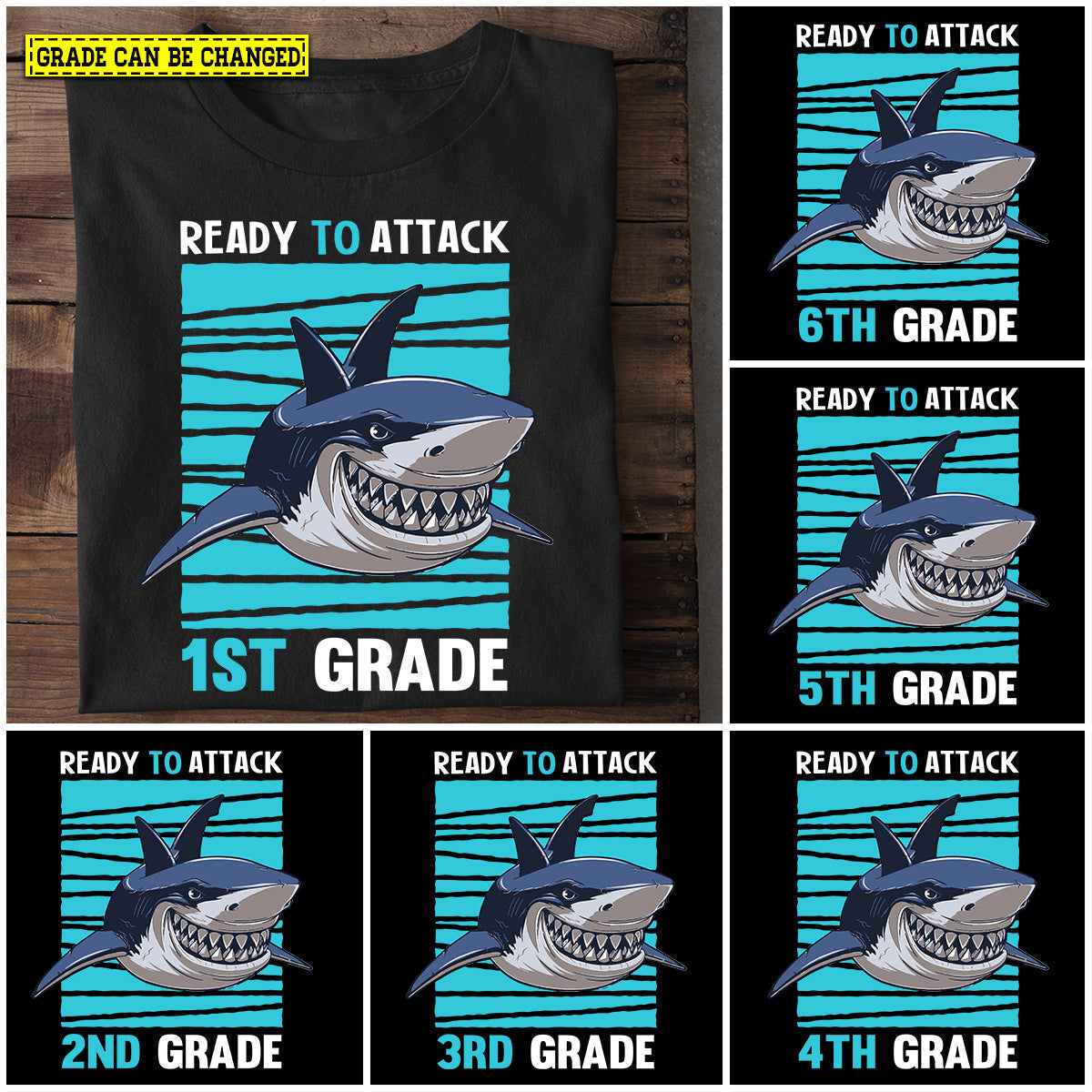 Shark Kids T-shirt, Grade Can Be Changed Ready To Attrack Grade, Back To School Gift For Shark Lovers, Shark Tees Kids