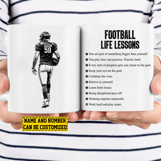 Personalized Football Mug Gift, Football Life Lessons, Inspirational Quotes Mug Gift, Cups For Football Lovers