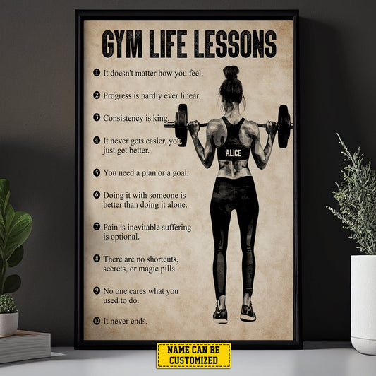 Personalized Gym Life Lessons, Motivational Gym Woman Canvas Painting, Inspirational Quotes Wall Art Decor, Poster Gift For Gym Lovers