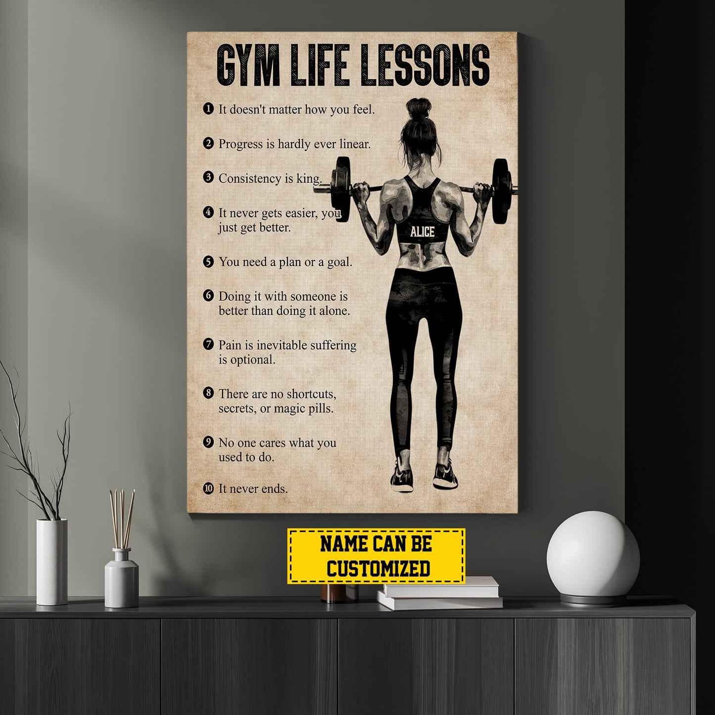 Personalized Gym Life Lessons, Motivational Gym Woman Canvas Painting, Inspirational Quotes Wall Art Decor, Poster Gift For Gym Lovers