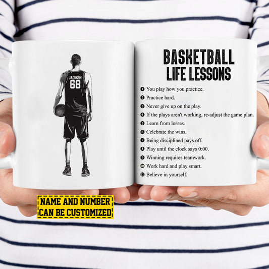 Personalized Basketball Boy Mug Gift, Basketball Life Lessons, Inspirational Quotes Mug Gift, Cups For Basketball Man Lovers