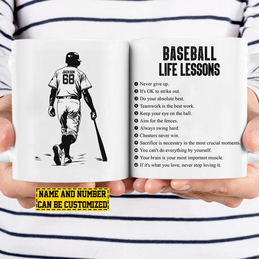 Personalized Baseball Boy Mug Gift, Baseball Life Lessons, Inspirational Quotes Mug Gift, Cups For Baseball Man Lovers