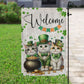 St Patrick's Day Cat Flag, Welcome Cat Clovers, St Patrick's Day Cat Garden Flag & House Flag Gift, St Patricks Day Irish Outdoor Decoration Gift For Cat Lovers