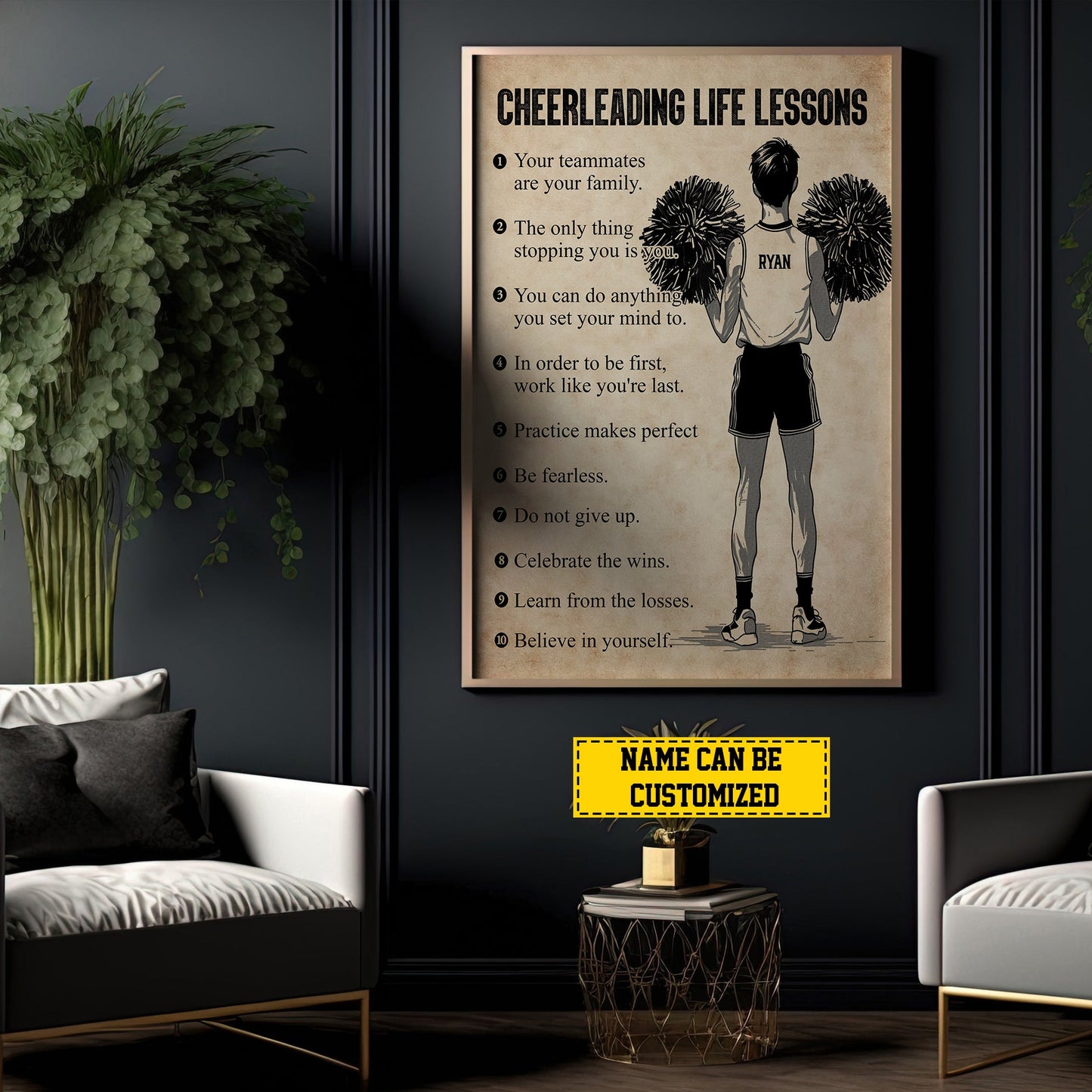 Personalized Motivational Cheerleading Boy Canvas Painting, Cheerleading Life Lessons, Inspirational Quotes Wall Art Decor, Poster Gift For Cheerleading Man Lovers