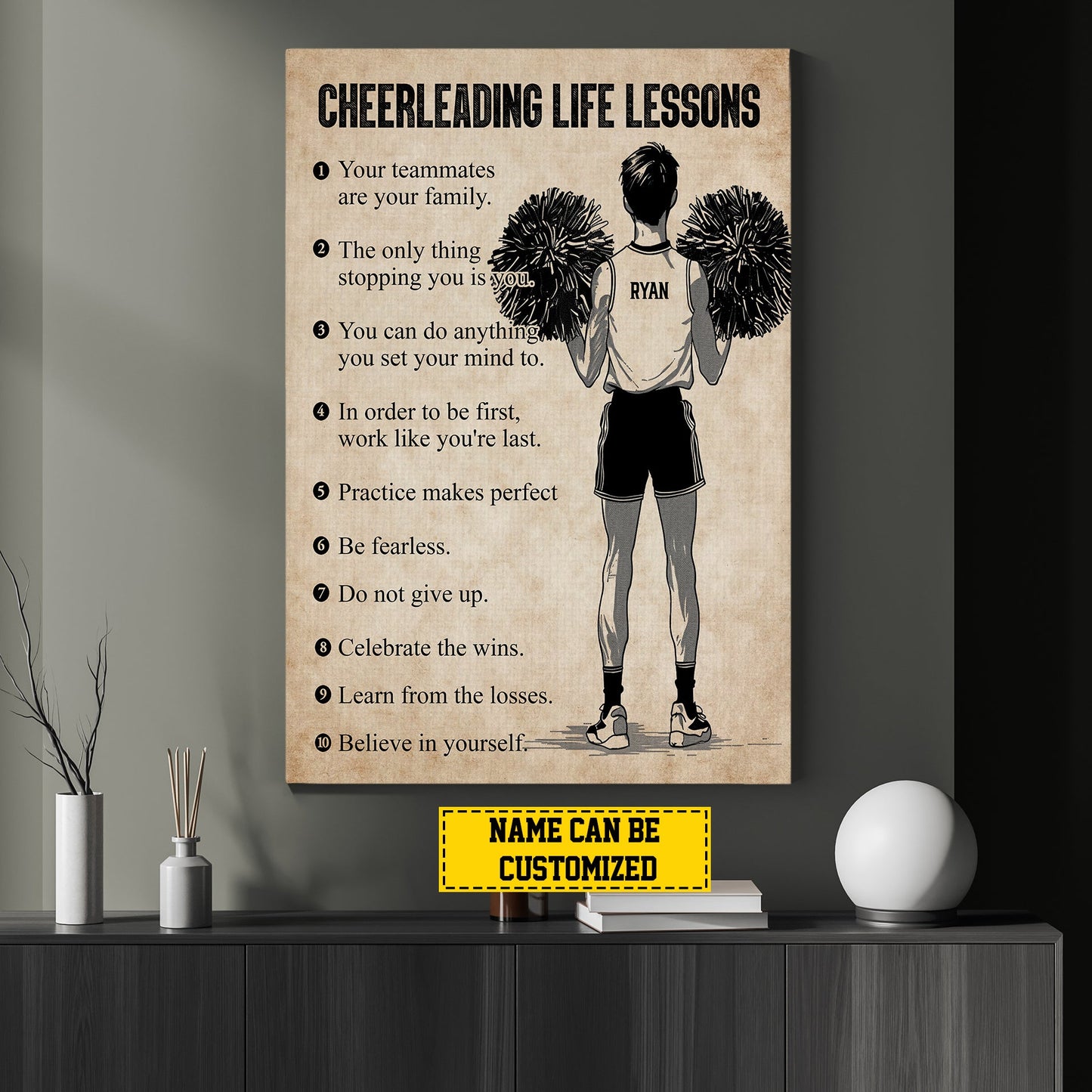 Personalized Motivational Cheerleading Boy Canvas Painting, Cheerleading Life Lessons, Inspirational Quotes Wall Art Decor, Poster Gift For Cheerleading Man Lovers