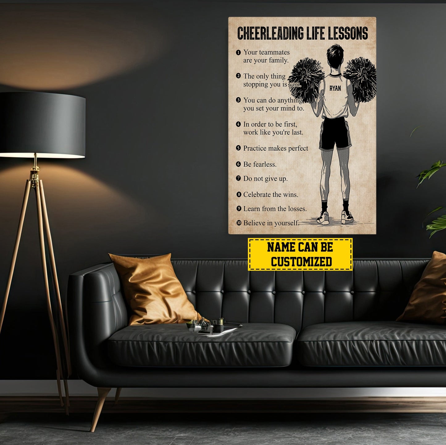 Personalized Motivational Cheerleading Boy Canvas Painting, Cheerleading Life Lessons, Inspirational Quotes Wall Art Decor, Poster Gift For Cheerleading Man Lovers