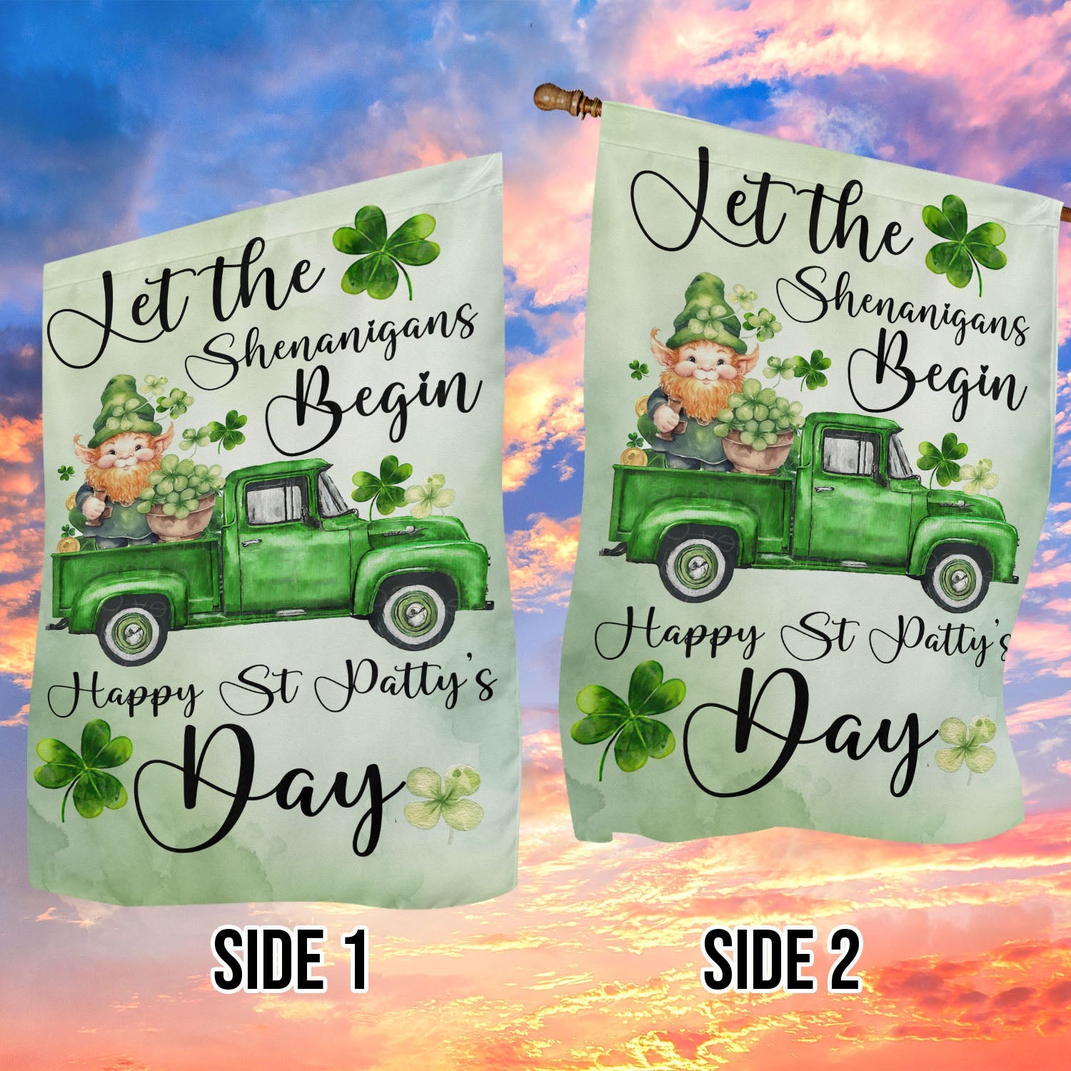 St. Patrick's Day Gartenflagge „Let The Shenanigans Begin“ – Doppelseitig, Wetterfest, 30,5x45,7 Cm