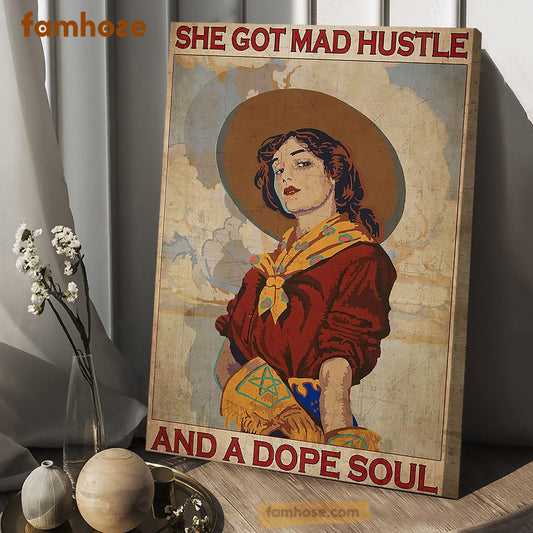 Cowgirl Poster & Canvas, She Got Mad Hustle And A Dope Soul, Horse Canvas Wall Art, Poster Gift For Horse Lovers