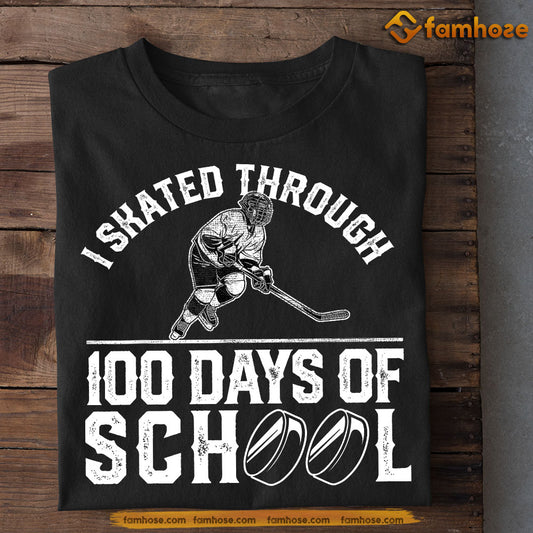 Back To School Hockey T-shirt, I Skated Through 100 Days, Gift For Hockey Lovers, Hockey Boys