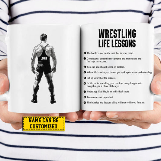 Personalized Wrestling Boy Mug Gift, Wrestling Life Lessons, Inspirational Quotes Mug Gift, Cups For Wrestling Man Lovers