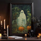 The Ghost In Pumpkin Garden Vintage Halloween Canvas Painting, Wall Art Decor - Dark Gothic Ghost Halloween Poster Gift