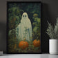 The Ghost In Pumpkin Garden Vintage Halloween Canvas Painting, Wall Art Decor - Dark Gothic Ghost Halloween Poster Gift