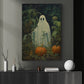 The Ghost In Pumpkin Garden Vintage Halloween Canvas Painting, Wall Art Decor - Dark Gothic Ghost Halloween Poster Gift