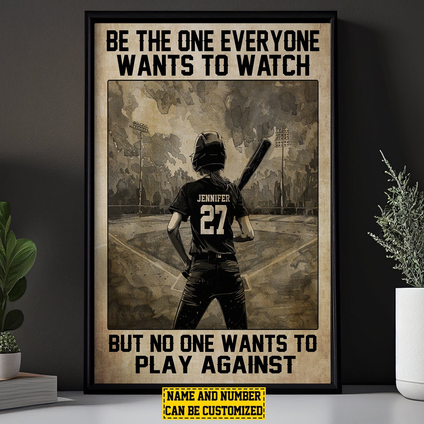 Be The One Everyone Wants To, Personalized Motivational Softball Girl Canvas Painting, Inspirational Quotes Wall Art Decor, Poster Gift For Softball Woman Lovers