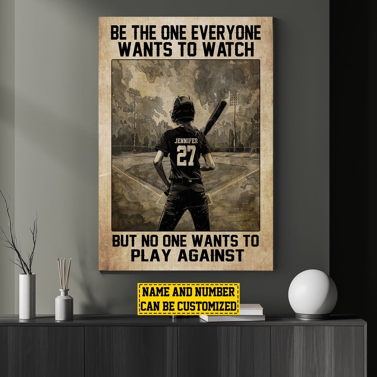 Be The One Everyone Wants To, Personalized Motivational Softball Girl Canvas Painting, Inspirational Quotes Wall Art Decor, Poster Gift For Softball Woman Lovers