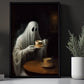 The Ghost In Tea Party Spooky Halloween Canvas Painting, Wall Art Decor Print - Dark Vintage Ghost Halloween Poster Gift