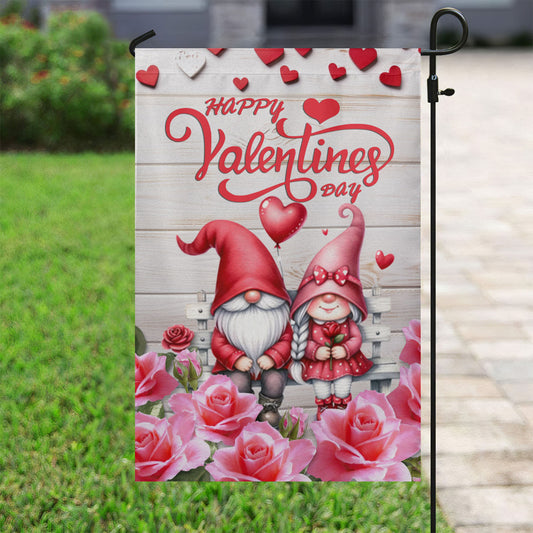 Valentine's Day Gnomies Flag, Happy Valentine's Day, Gnome Garden Flag & House Flag Gift, Valentines Outdoor Decoration