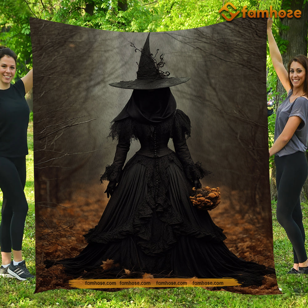 Witch Blanket, Dark Earth Witch In Forest Vintage Gothic Fleece Blanket - Sherpa Blanket Gift For Halloween