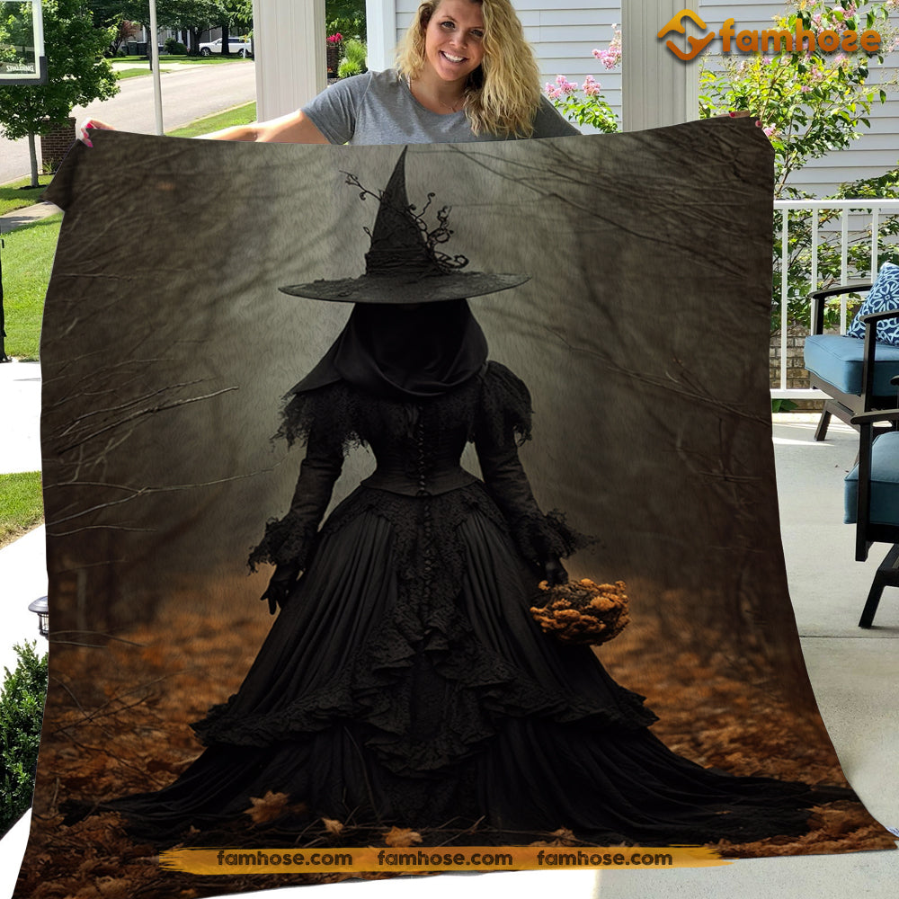 Witch Blanket, Dark Earth Witch In Forest Vintage Gothic Fleece Blanket - Sherpa Blanket Gift For Halloween