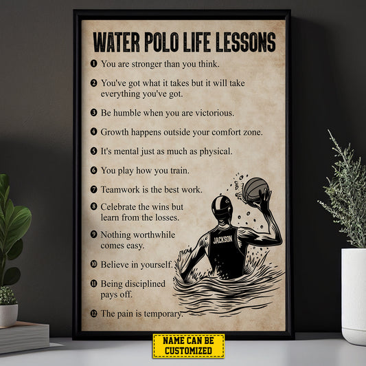 Personalized Water Polo Boy Canvas Painting, Water Polo Life Lessons, Inspirational Quotes Wall Art Decor, Poster Gift For Water Polo Boy Lovers