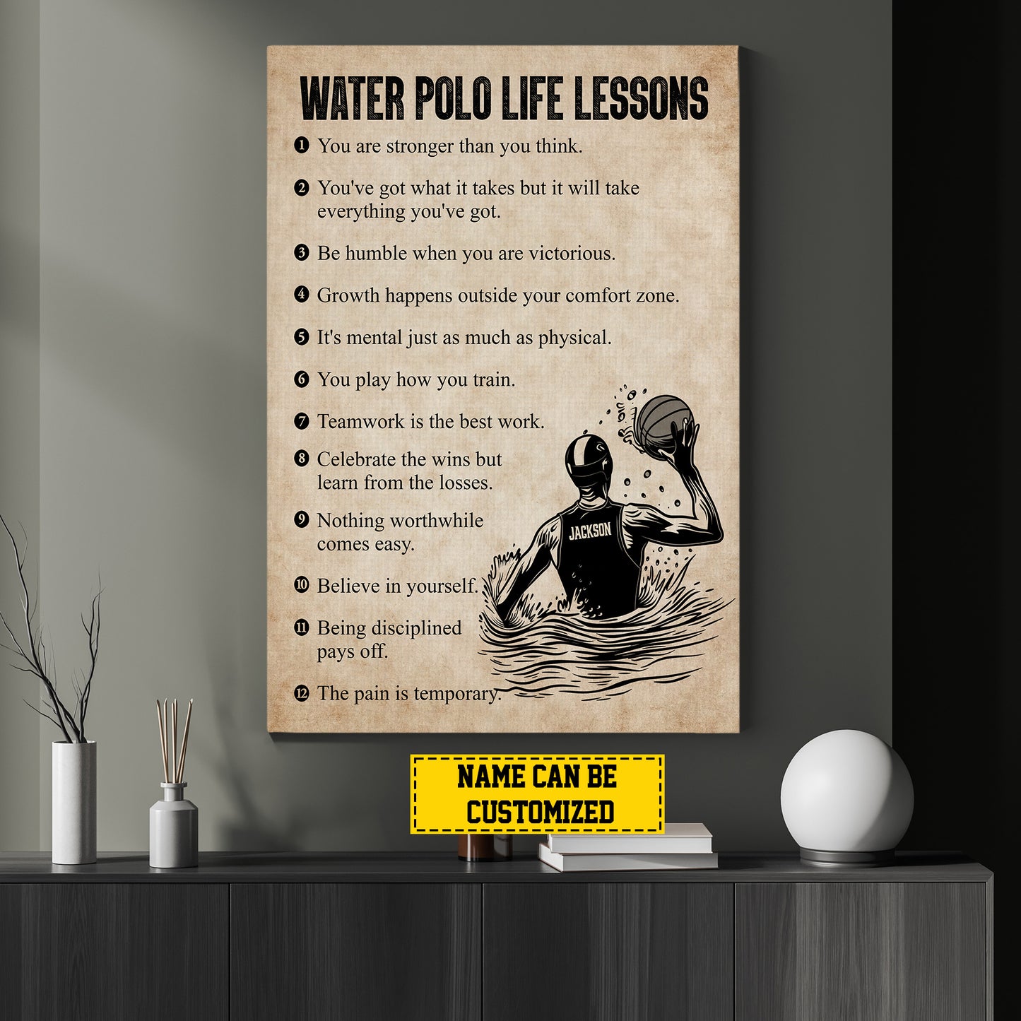 Personalized Water Polo Boy Canvas Painting, Water Polo Life Lessons, Inspirational Quotes Wall Art Decor, Poster Gift For Water Polo Boy Lovers